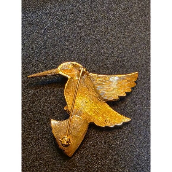 Gold-Tone Hummingbird Pin Brooch With Red Eye Detail - Picture 5 of 8